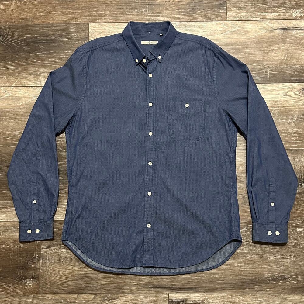 7 For All Mankind Men’s XL Blue Button Front Shirt 100% Cotton Long Sleeve